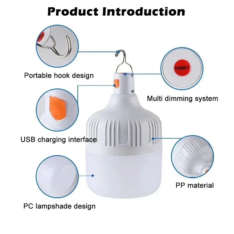 Camping Lights Charging Mode Battery Light Bulb Led Tent Portable Rechargeable Led Lamp High Power Barbecue USB Outdoor Supplies