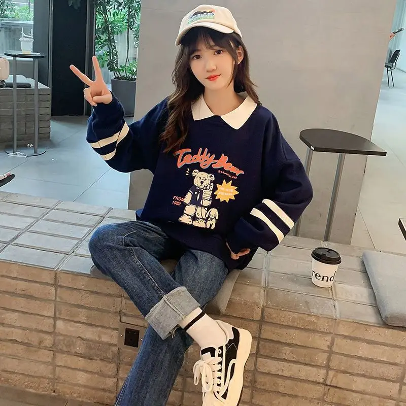 

Korean Spring Autumn Children Girl Casual Pullovers Teenager Girl Cartoon Bear Sweatshirt School Girl Soft Bottoming Shirt