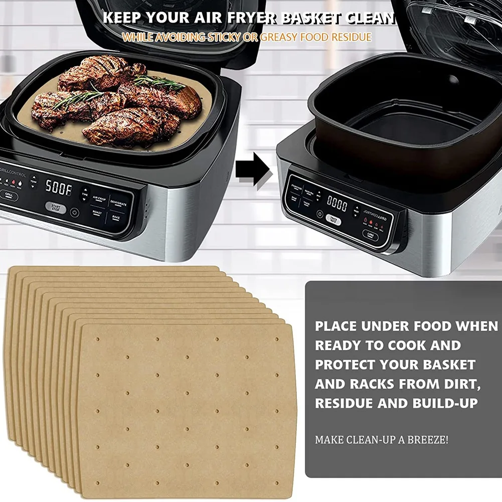 200Pcs Air Fryer Paper Air Hole Fryer Parchment Paper Liners for Ninja Foodi Grill 5-In-1 AG301 4Qt