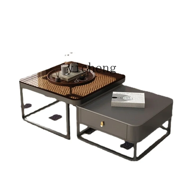 

YY Black Stone Plate Square Glass Tea Table Advanced Artistic Sense Living Room Home Minimalist