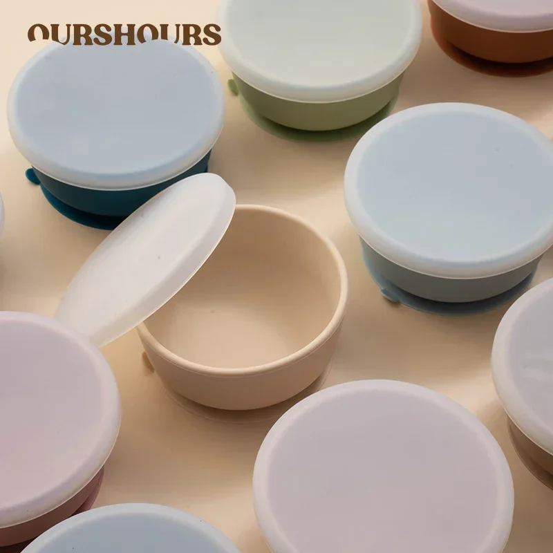 Baby Silicone Suction Bowl with Lid Non-toxic Anti-fall Toddler Feeding Bowls Food Grade Kids Training Eating Tableware BPA Free silicone feeding bowl