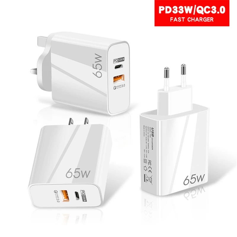 best 65w usb c charger 65W GaN Fast Charging PD USB C Charger For Apple iPhone 13 pro 12 11 ipad Xiaomi Samsung EU Adapter UK US Plug PD Charge Cable baseus 65w