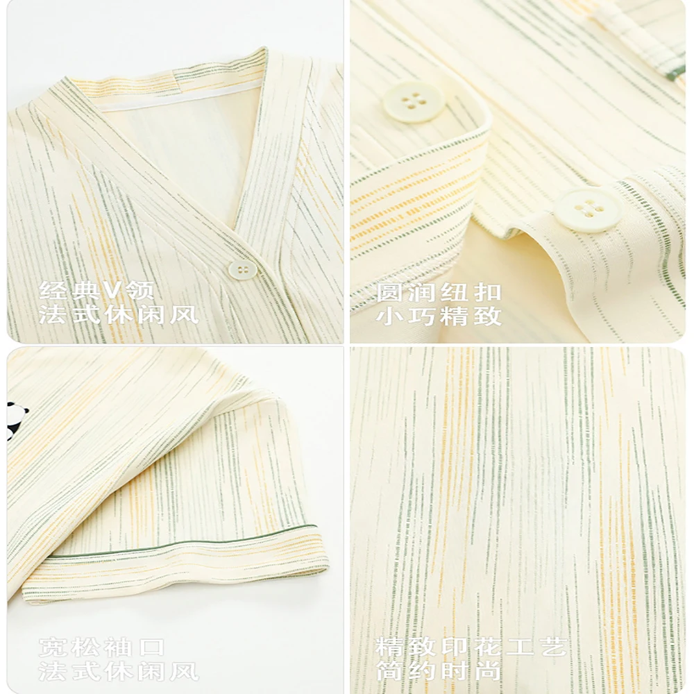 M-2XL 100% Cotton Antibacterial Women's Pajamas Set V Neck Short Sleeve+Shorts 2024 New Summer Japanese Style Soft Sleepwear