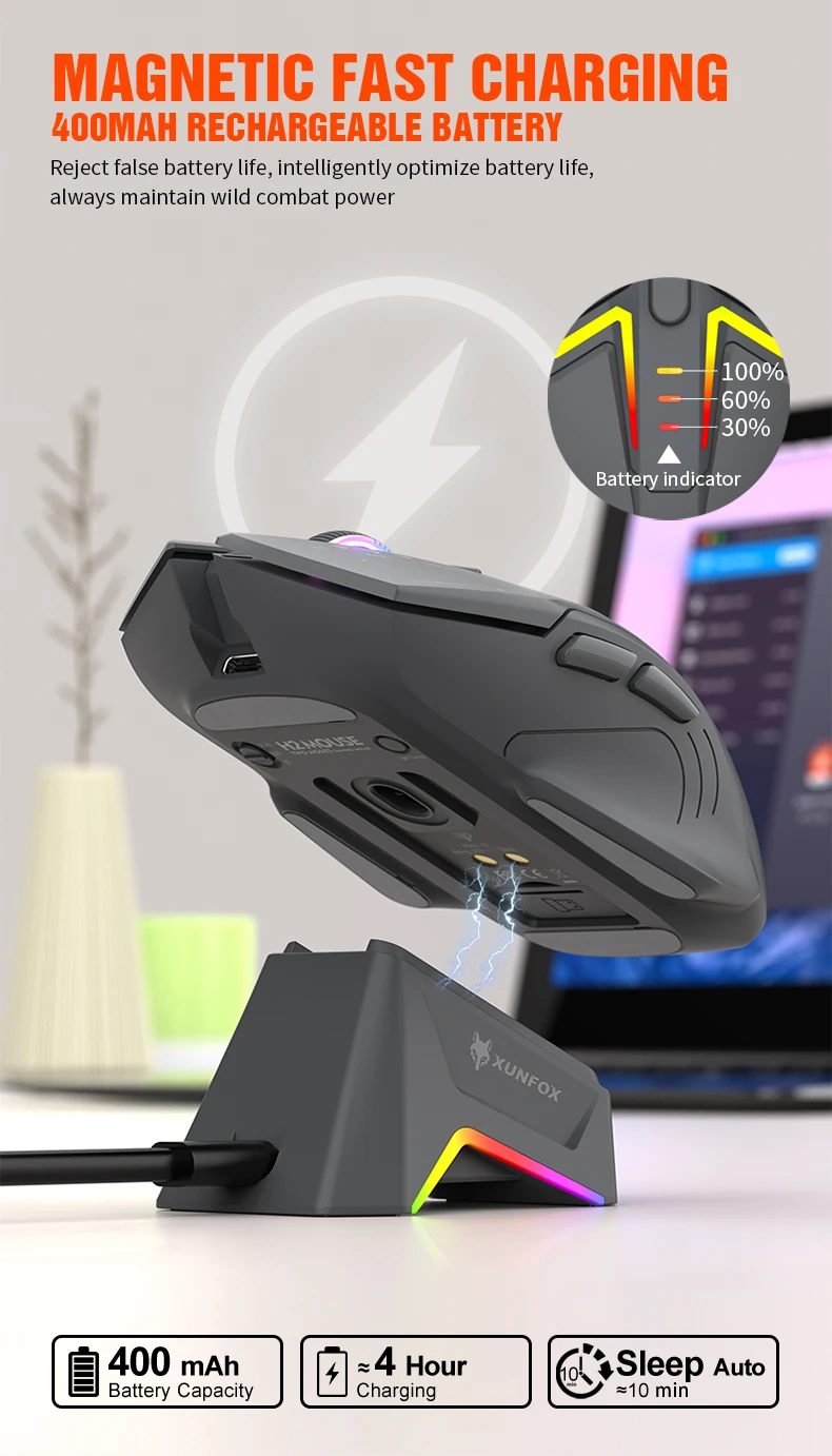 XUNFOX H2 Bluetooth Wireless Mouse Laptop Desktop Home Office Magnetic Fast Charging Luminous Mouse