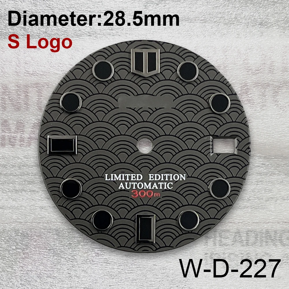 28.5mm S Logo  Fish Scale Dial Suitable For NH35/NH35A/NH36/4R/7S Movement Green Luminous Watches Modification Accessories