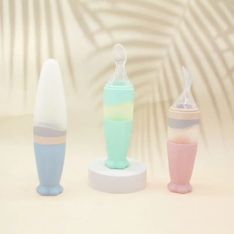 Squeezing Feeding Bottle Silicone Newborn Baby Training Rice Spoon Infant Cereal Food Supplement Feeder Safe Tableware Tools 6