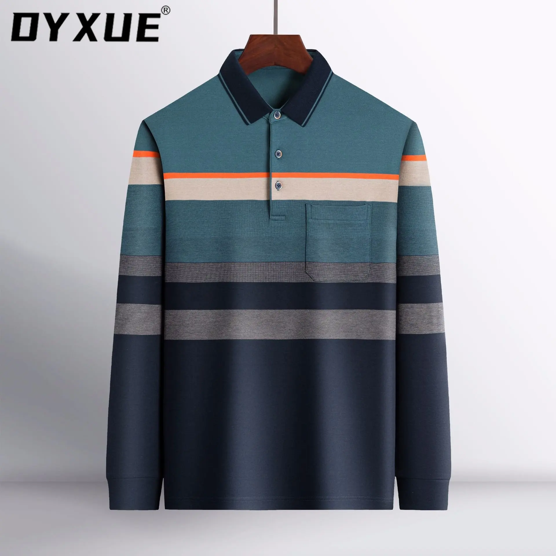 

High End Luxury Spring and Autumn 2022 New Cotton Long Sleeved Polo Men's Casual Cotton Lapel Brand Stripe Classic Men's Wear