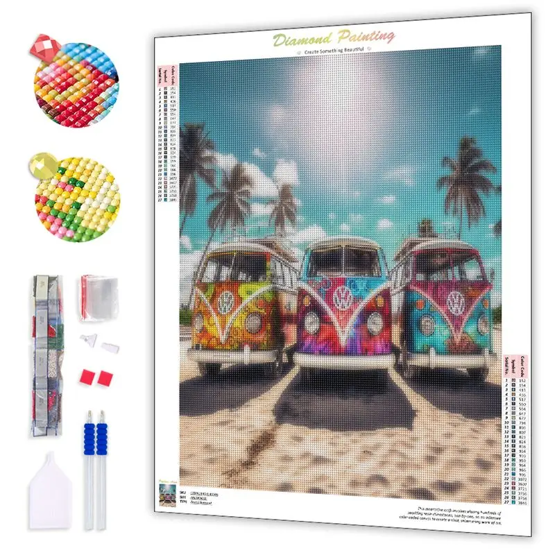 CHENISTORY Diamond Mosaic Embroidery Beach Bus Scenery 5D DIY Diamond Art Painting Paintings For Interior Decoration For Home diamond painting painting set