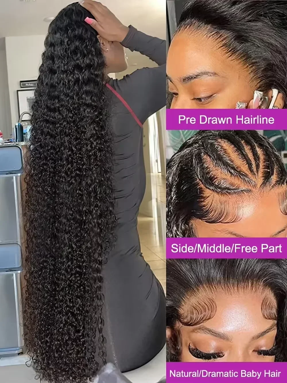 High Density 220% 50 52 Inch Deep Wave 13x6 HD Lace Front Human Hair Wig Loose Water Wave Curly 13x4 Lace Frontal Wig Human Hair