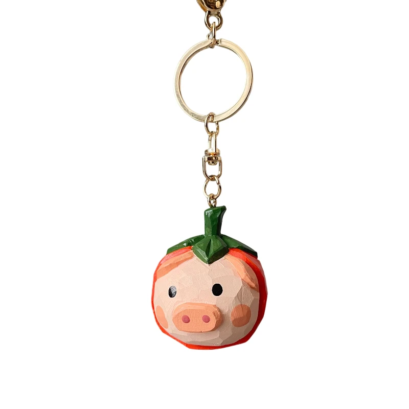 

Pig persimmon are along the wood carving persimmon pig key chain hanging school bag hanging car key ring gift to friends