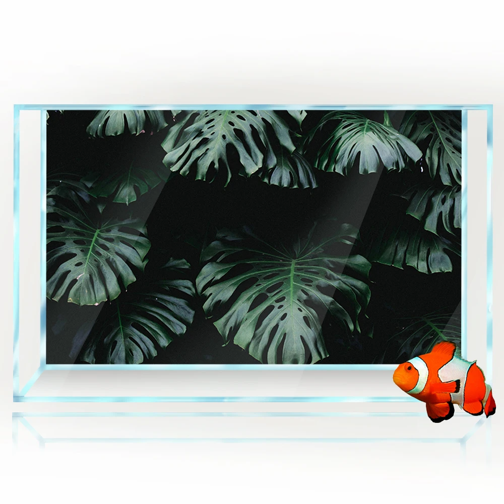 Aquarium Background Sticker Decoration for Fish Tanks, Monstera Plants Dark Green Leaves HD 3D Poster Self-Adhesive Waterproof