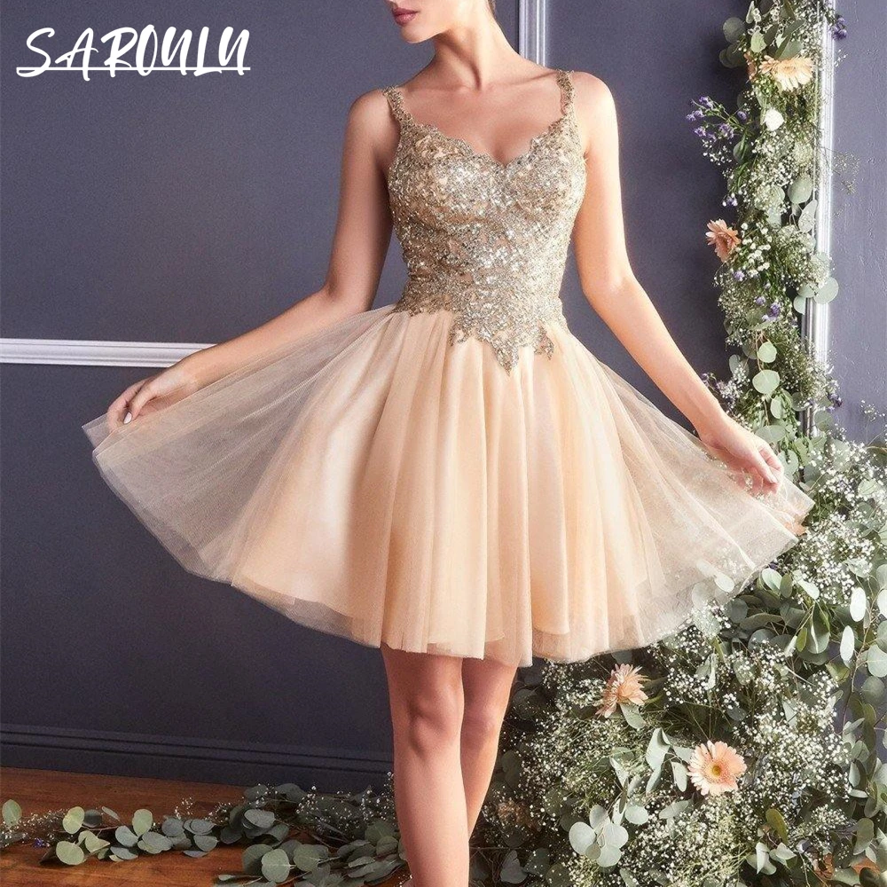 

Cup Inserts Short Cocktail Dresses Silver Appliques Robes De Cocktail Vestidos De Gala Plus Size Birthday Dress For Women