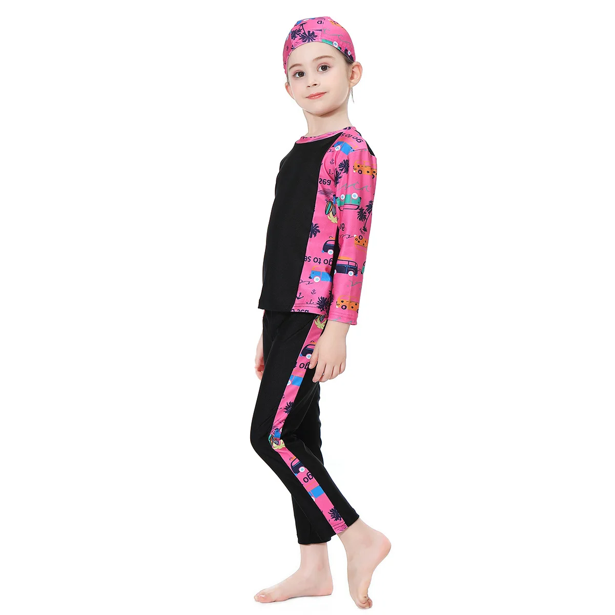Muslim Girls Swimsuits 3Pcs Children Full Covered Diving Swimming Beach Wear(cap+blouse+leggings) Burkinis Muslimah Swimwear