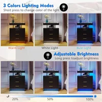 2 Set Nightstands with Wireless Charging Station, Auto Sensor 3 Color Dimmable LED Night Stand, Modern Bedside Table with 3 Dra 4
