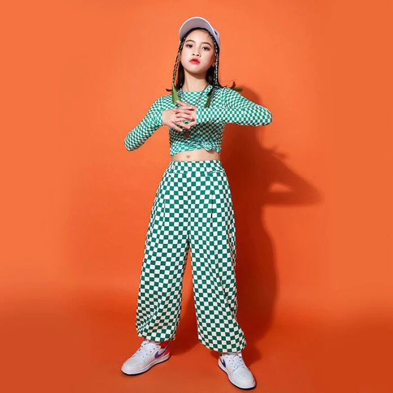 

Kids Kpop Outfits Hip Hop Clothing Checkered T Shirt Casual Streetwear Sweat Jogger Pants for Girl Jazz Dance Costume Clothes