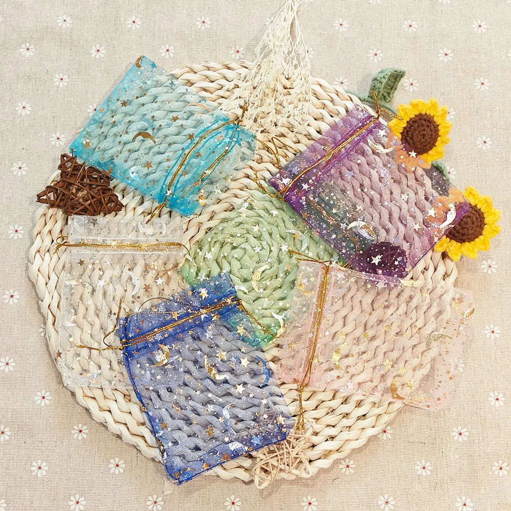 Moon Star Organza Gift Bags 25/50/100pcs Multicolor Mesh Pouches for Christmas Wedding Party Candy Gift Packing