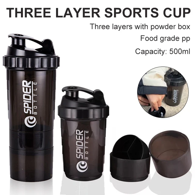 3 Layers Shaker Bottle Protein Powder Milkshake Cup 500ml Water Bottle  Plastic Mixing Cup Body-Building Exercise Bottle - AliExpress