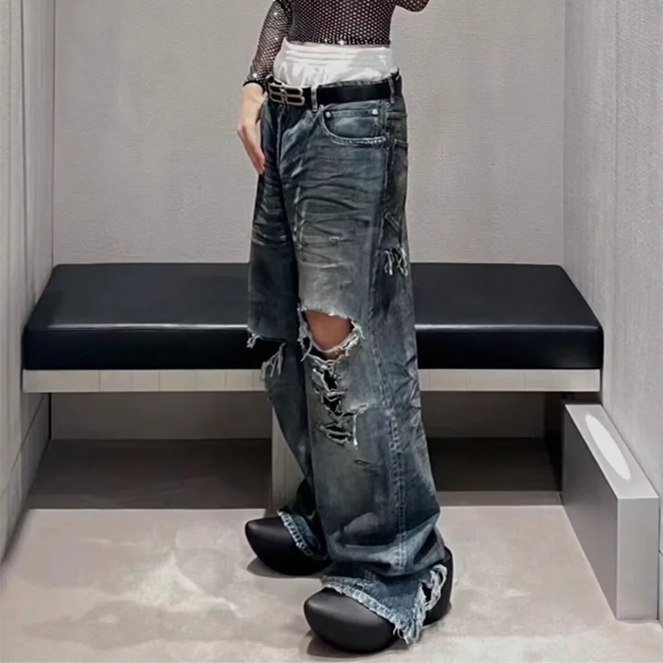 WIDE DAMAGE DENIM PANTS 24inch（Livia Wide Leg Jean）