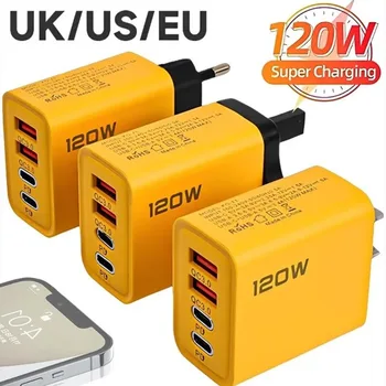 120W Fast Charging 4-Port Mobile Charger – QC3.0 & USB Type-C, Dual PD Wall Adapter for iPhone & Xiaomi 1