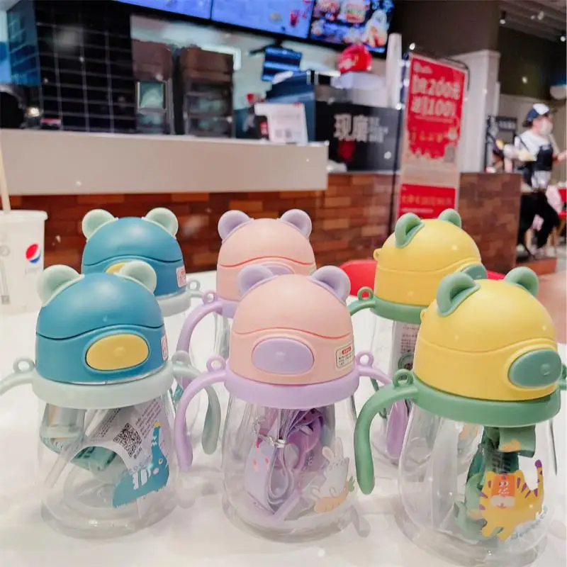 Baby Cartoon Bear Baby Bottles Portable Double Handle Infant Drop-proof Sippy Cup Drinking Cup With Scale Children