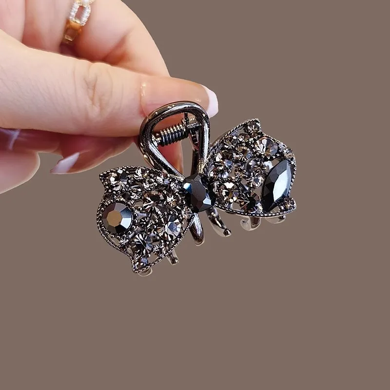 Exquisite hohle Schleife Haarnadel neue Strass kleine Grabber Mädchen süße Pony Clip Seite Clip süße Haarspange – Detail 2