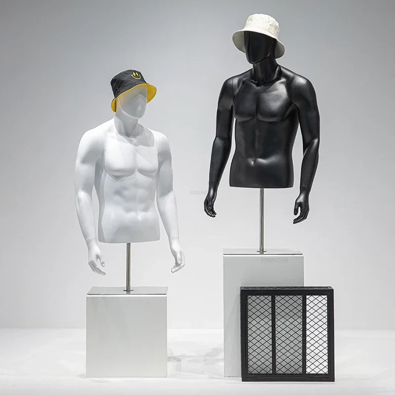 Man Small Half Body Mannequins Shelf Clothing Store Male Fake Body Mannequin Props with Metal Base Fashion Window Display Stand