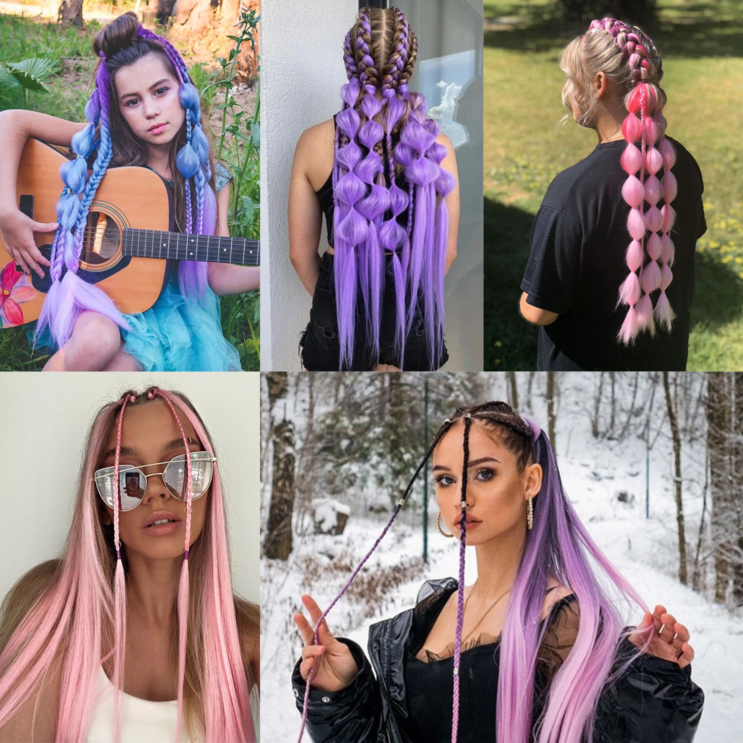 Synthetic rubber band braided ponytail gradient natural women and children ponytail extension elastic fake ponytail