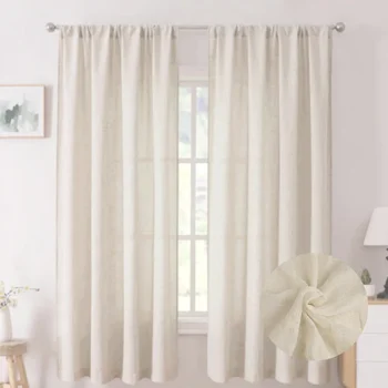 Linen Curtains 160cm/240cm Length for Living Room Bedroom Rod Pocket Light Filtering Semi Window Curtain Boho Farmhouse Drapes 1
