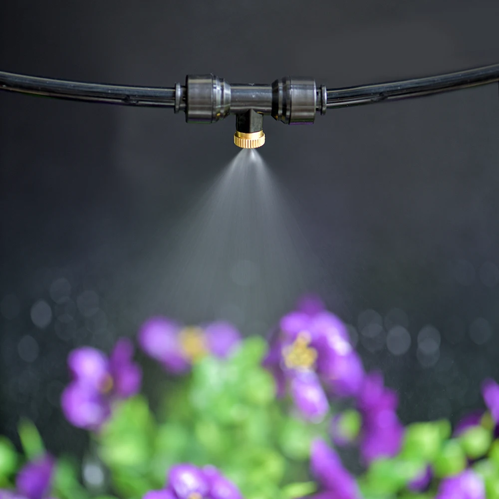 6Pcs Misting Nozzles Kit Water Misting Nozzle Tees Thread 1/4 Inch Brass Nozzle for Outdoor Garden Spray Cooling System