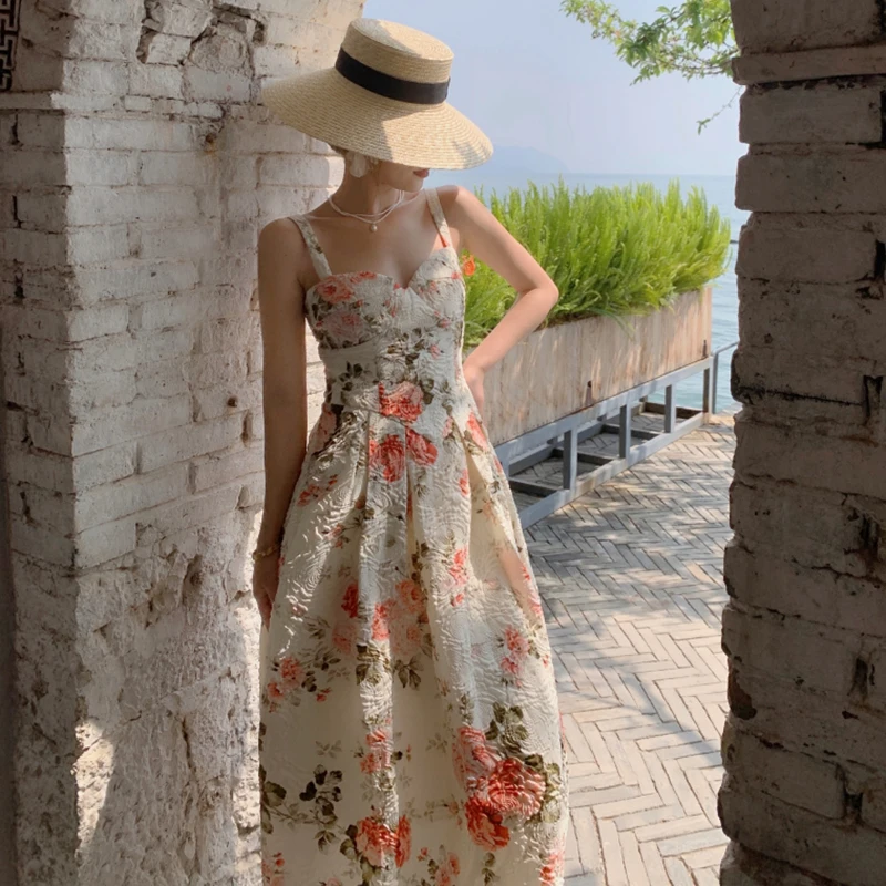 

Summer Jacquard Midi Slip Dress Women 2022 Long Elegant Floral Boho Formal Dresses for Wedding Guest Bridesmaid Birthday Prom