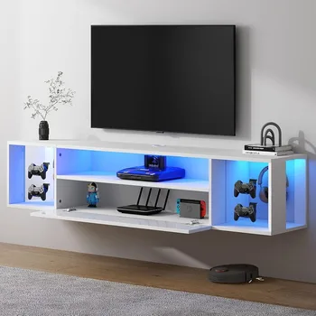 Floating TV Stand Wall Mounted with Lights,LED TV Stand Floating Entertainment Center with Storage for Bedroom Living Room 1