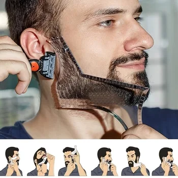Strumento per Modellare la Barba per Uomini: Righello per Barba, Guida per Taglio a Gradini e Definizione delle Curve per Rifinire Baffi e Barba