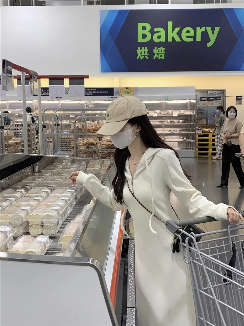 

Женское платье с длинными рукавами и капюшоном, белая толстовка с капюшоном, Son Selling, Senior Sense, маленькое длинное платье, осень, новинка, 2022, 198