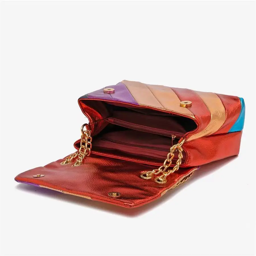 Spring 2024 Luxury New Kurt Geiger Gold Chain Rainbow Women's Shoulder Bag Fashion Crossbody Bag Stitching Clutch Wallet