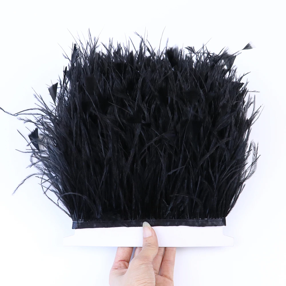 

Four Layer 10-15cm Natural Ostrich Feather Tirm Fringe Craft Needlework Sewing Clothing Decor 1 M Black Plumes Ribbon Handicraft