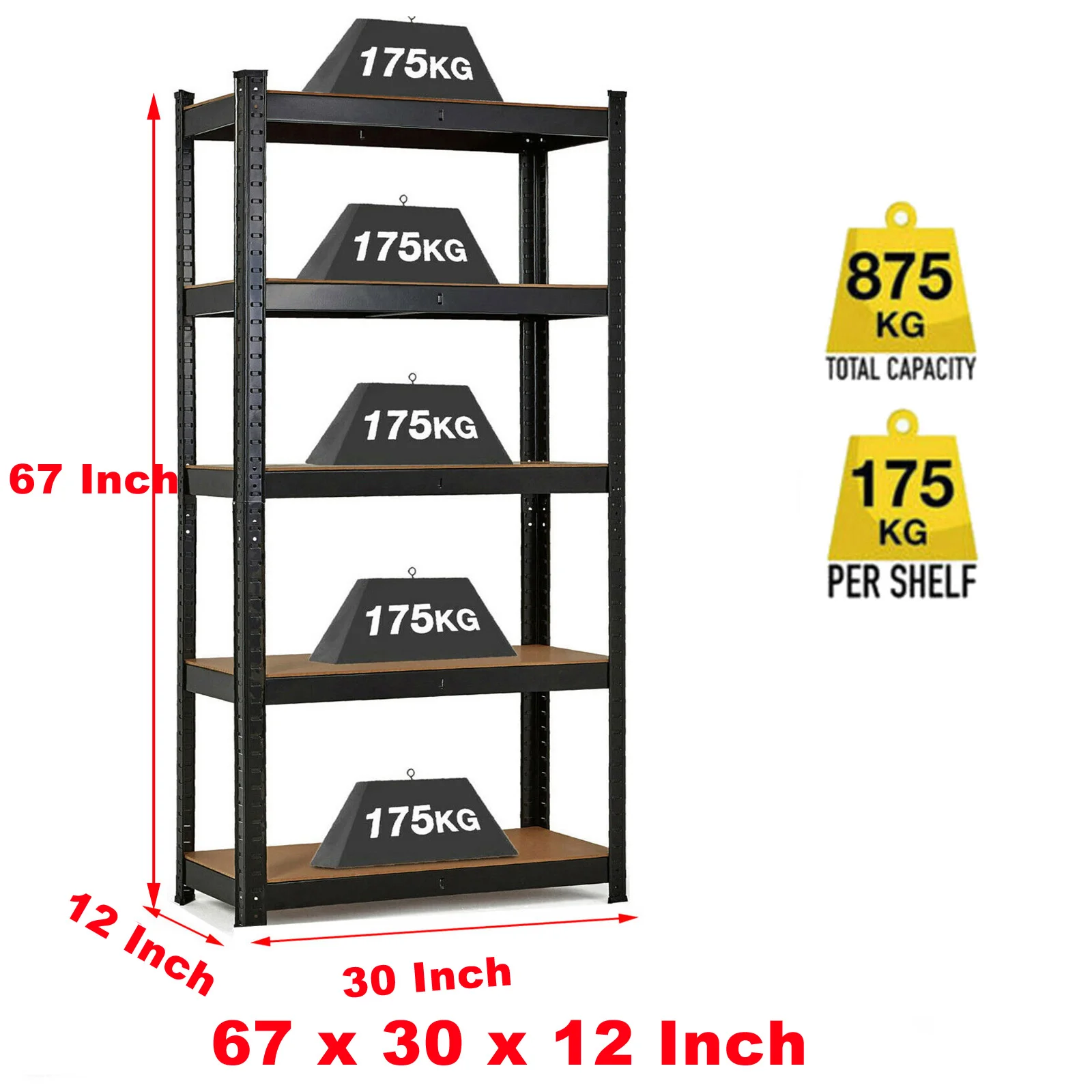 Storage Shelf Heavy Duty 5 Tier Metal Shelving Unit Boltless Easy to Assemble 2000LB Total Capacity 67 x 30 x 12 Inch