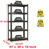 Storage Shelf Heavy Duty, 5 Tier Metal Shelving Unit Boltless, Easy to Assemble, 2000LB Total Capacity, 67 x 30 x 12 Inch 6