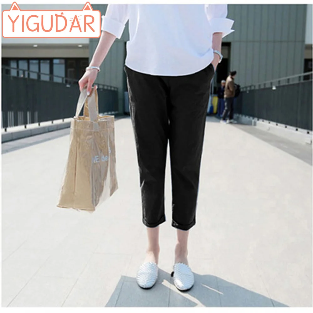 

maternity clothes pants spring summer 2024 wearing cropped pants fashion loose fitting casual bottoming cotton linen pants women