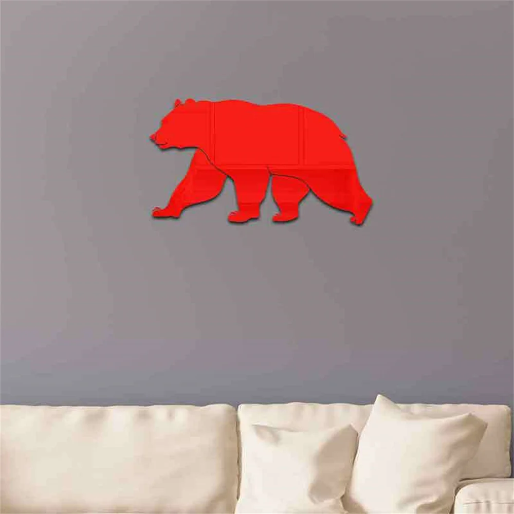 3D Creative Cute Bear and RabbitMirror Sticker Square Mirror Silver Wall Stickers Decal Self-adhesive Wall Paper Home Decorate
