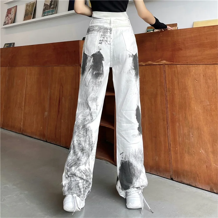 old navy jeans Women Clothes White Tie Dye Loose Boyfriend Denim Trousers High Waist Jeans Streetwear Vintage Female Wide Leg Pants Pantalones low rise jeans