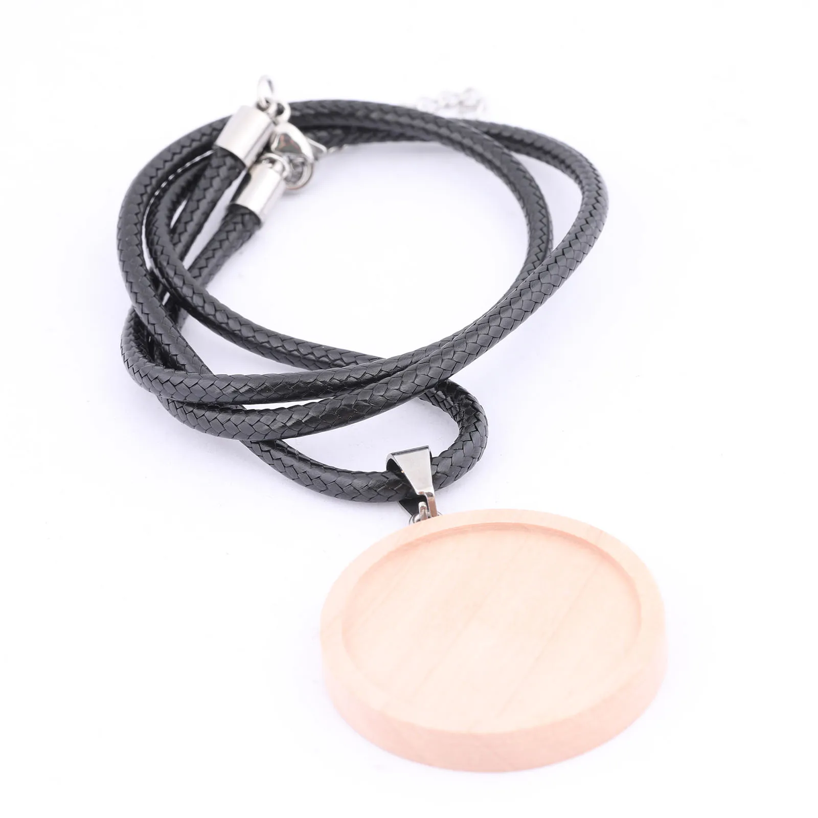 

5pcs Leather Cord Chain Necklace Base Blanks Fit 30mm Double Side Cabochon Pendant Bezel Setting Trays Diy Jewelry Findings