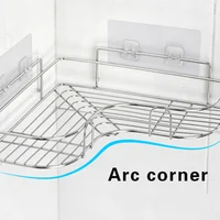 Stainless Steel Triangular Holder Shelf Wall Mounted Adhesive Shampoo Shower Storage Rack Kitchen Bathroom Organizer 2