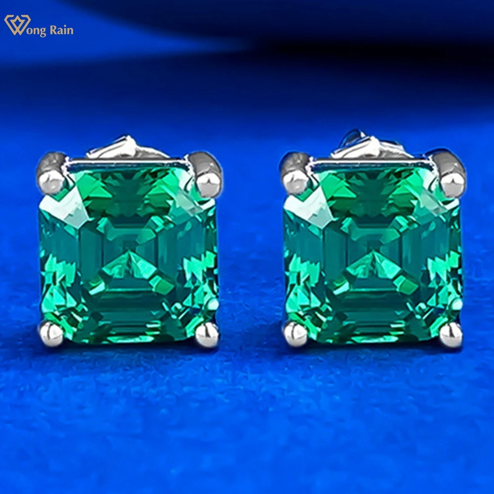 Boucles D'oreilles Clous - Diamant Simulé Asscher 4,00 Ct, Or 14 Carats, Argent 925, Neuves Sous Emballage