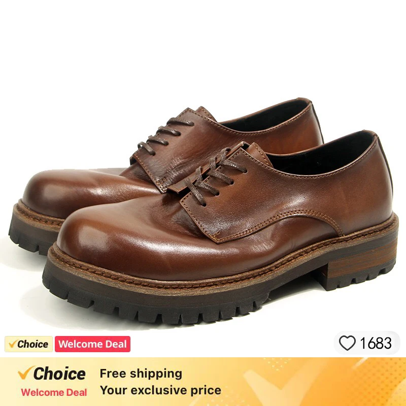Italian retro leather round-headed Derby leather shoes men's hand-painted old tooling business dress casual men's shoes.