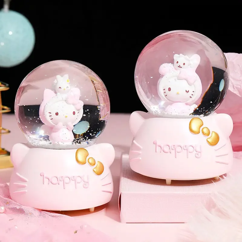 Kawai Sanrio Cute Hello Kitty KT Cat Snowflake Music Box Music Box Crystal Ball Orchings Little Girl Children\'s Birthday Gift
