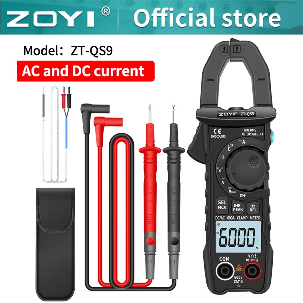 Zoyi Pinza Amperometrica Digitale 600A Corrente True Rms Pinza Intelligente Amperometro Auto Rang 6000 Multimetro Dc Ac Tensione Hz Ohm Ncv Tester