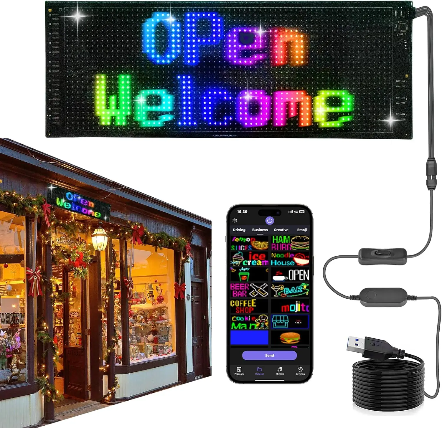 Flexible LED Matrix Panel with APP Control - USB Powered, DIY Programmable Sign for Car, Bar, Coffee Shop & Home Decor - Double
