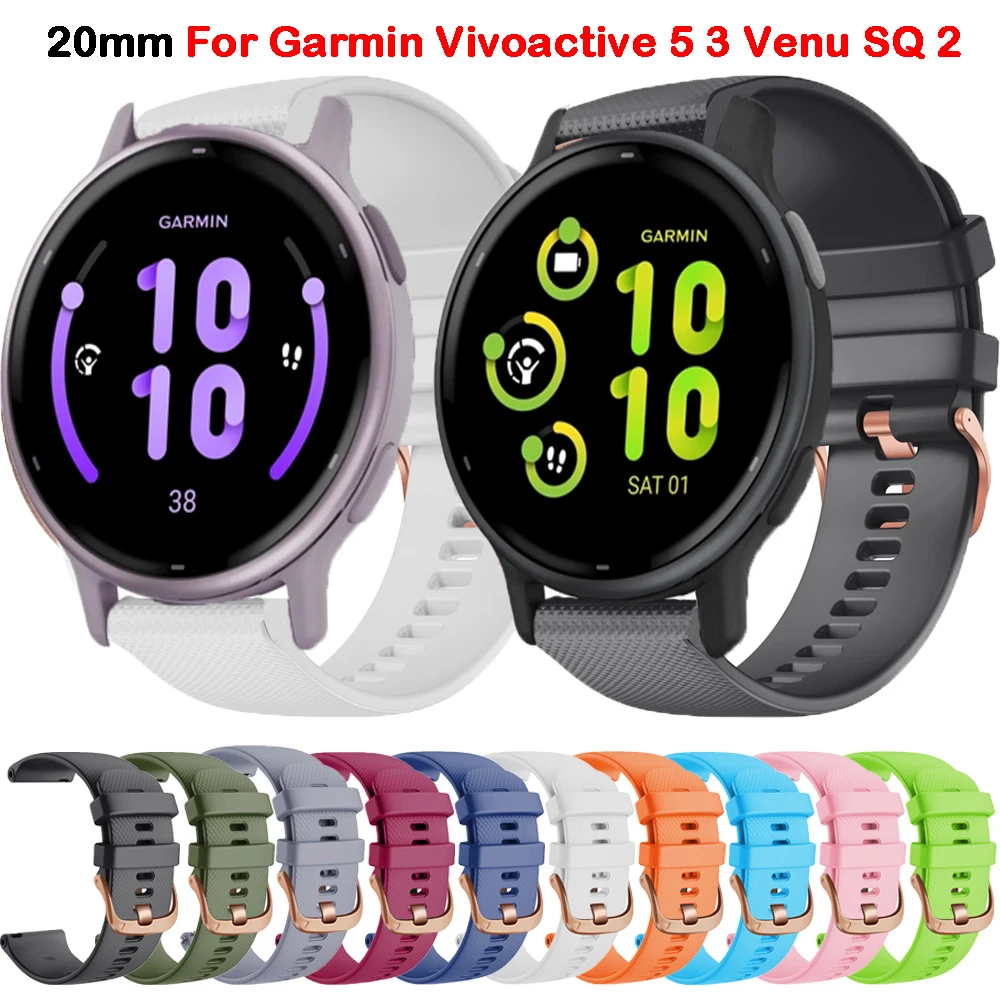 

Ремешок силиконовый для смарт-часов Garmin Vivoactive 5 3 CAME SQ 2 Plus 20 мм