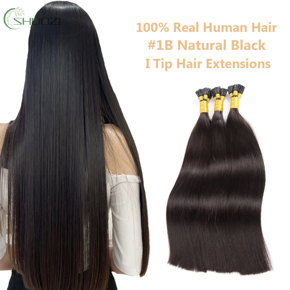 I Tip Hair Extensions Human Hair Natural Black Itips Human Extensions Soft Straight Cold Fusion Itip