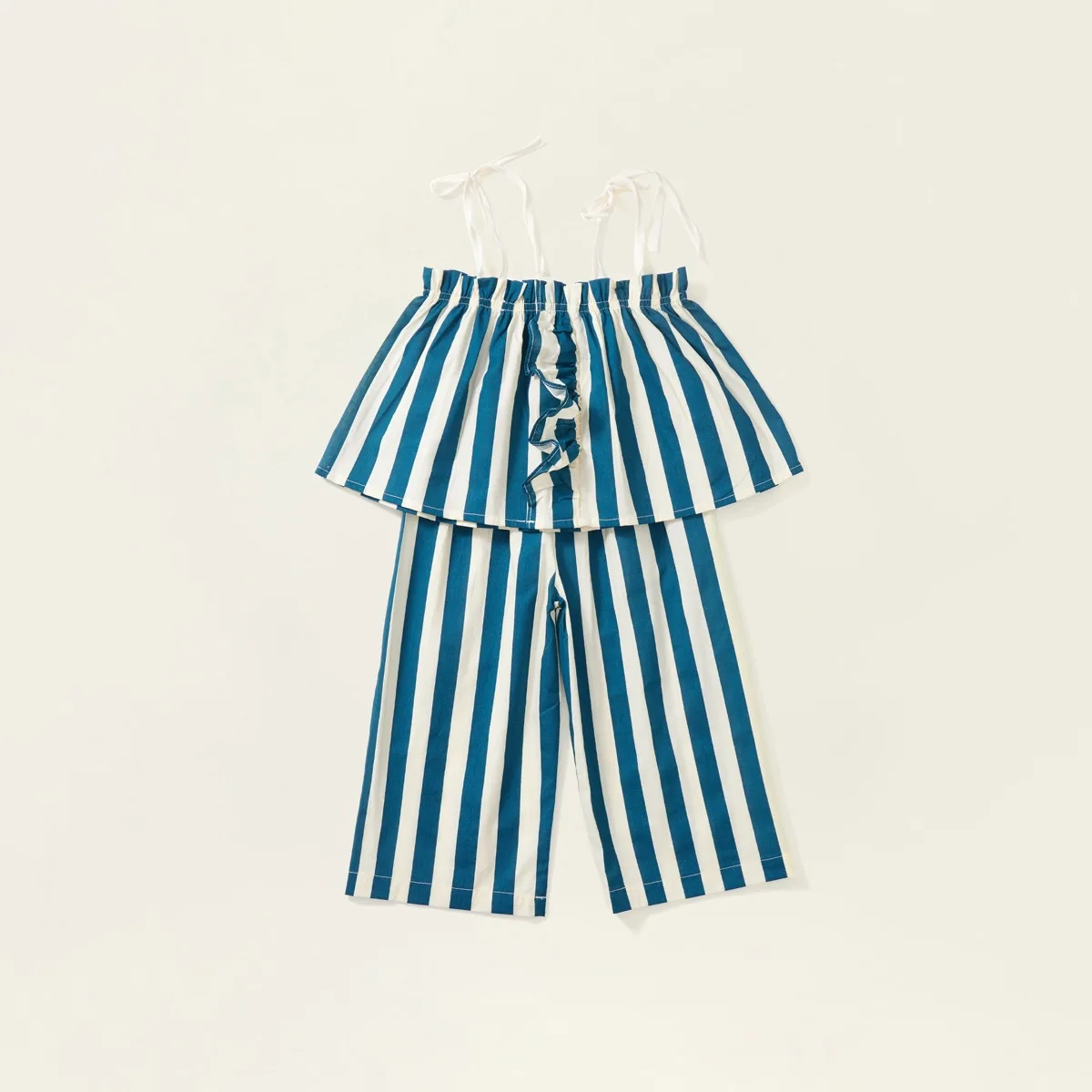 

Baby Girls Clothing Sets Children's Striped Set for Summer 2024 Lace Suspender Top +pure Cotton Wide Leg Pants 2Pcs Kids Suit
